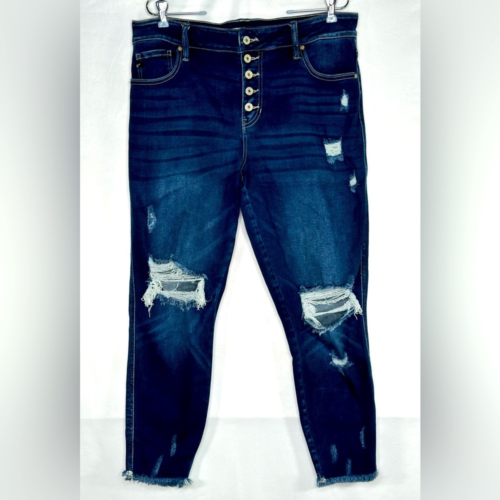 Kancan Jeans Button Fly Distressed Jeans Raw Hem 5 Pockets Boho Y2K Sz 14